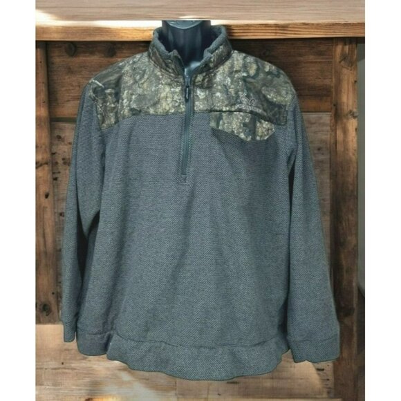 Realtree Mens Polyester Gray 1/4 Zip Pullover Jacket XL With Camo Accents - Picture 1 of 5